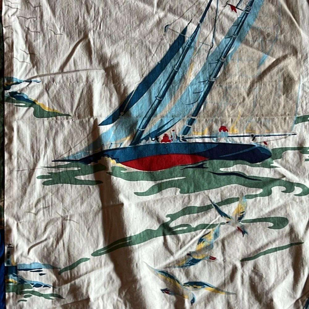 MCM handmade Quilt top unfinished sailing boats 54” x 92”